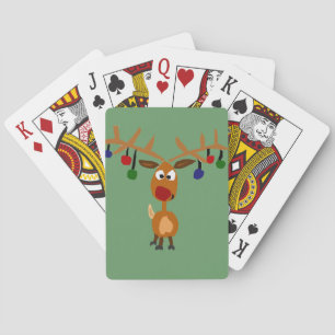 Funny Red Nosed reindeer Christmas Art Playing Cards