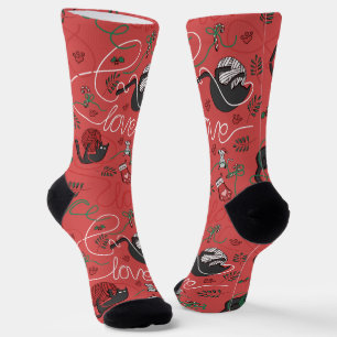 Funny Red Peace and Love Kitten Christmas Socks