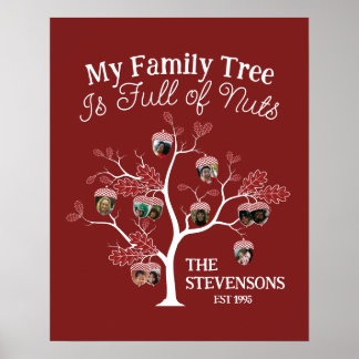 Funny Red Picture Family Tree is Full of Nuts Poster