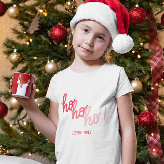 Funny Red Pink Hohoho Joyeux Noel Typography T-Shirt