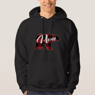 Funny Red Plaid Buffalo Bear Apparel, Fun Mom Paja Hoodie