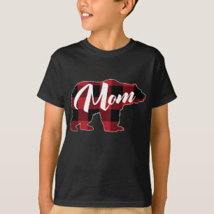 Funny Red Plaid Buffalo Bear Apparel, Fun Mom Paja T-Shirt