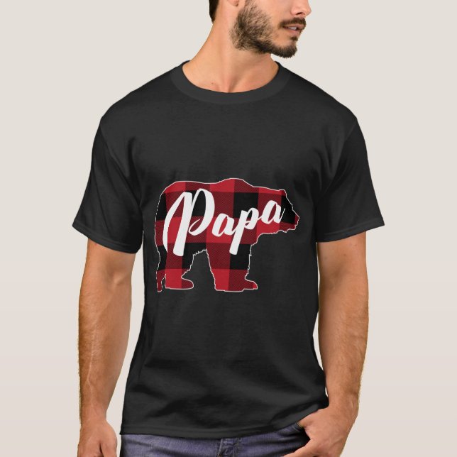 Funny Red Plaid Buffalo Bear Apparel, Papa Pajama T-Shirt (Front)
