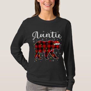 Funny Red Plaid Christmas Lights Auntie Bear Xmas  T-Shirt