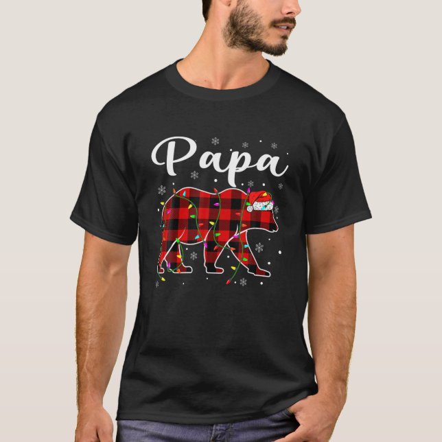 Funny Red Plaid Christmas Lights Papa Bear Xmas Pa T-Shirt (Front)