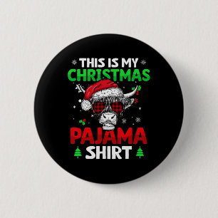 Funny Red Plaid This Is My Christmas Cow Pajama Xm 2 Inch Round Button
