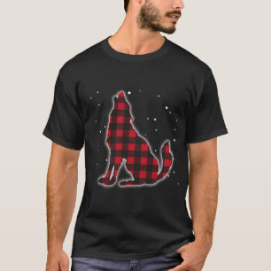 Funny Red Plaid Wolf Howling Matching Buffalo Fami T-Shirt
