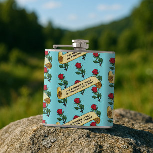 Funny Red Rose Drinking To Forget Ribbon Pattern Hip Flask