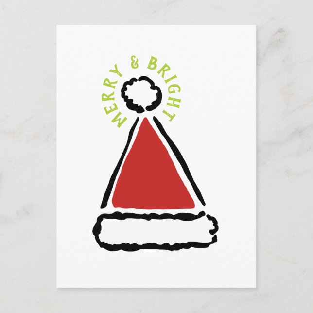 Funny Red Santa Hat Merry & Bright Typography Holiday Postcard (Front)