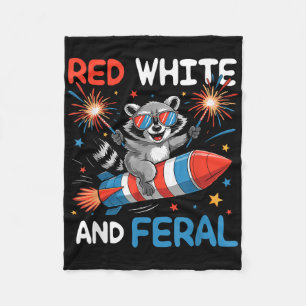 Funny Red White & Feral Raccoon 4th Of July Me Fleece Blanket