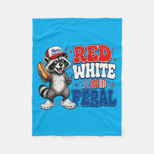 Funny Red-White And Feral Raccoon Patriotic 4th Of Fleece Blanket