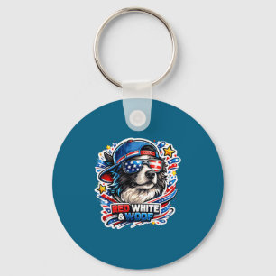 Funny red white and woof border collie dog keychain