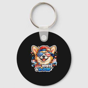 Funny red white and woof corgi dog patriotic usa keychain