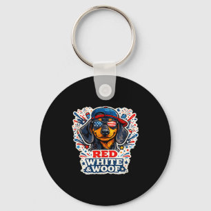 Funny red white and woof dachshund dog patriotic keychain
