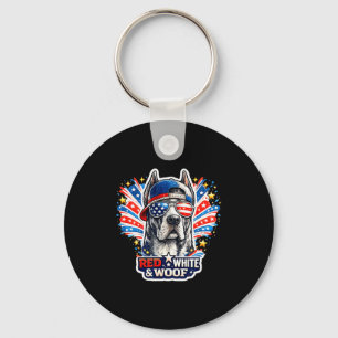 Funny red white and woof great dane dog patriotic keychain