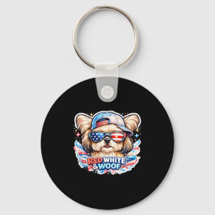 Funny red white and woof maltese dog patriotic usa keychain