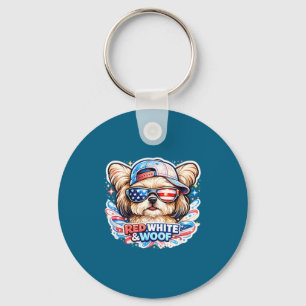 Funny red white and woof maltese dog patriotic usa keychain