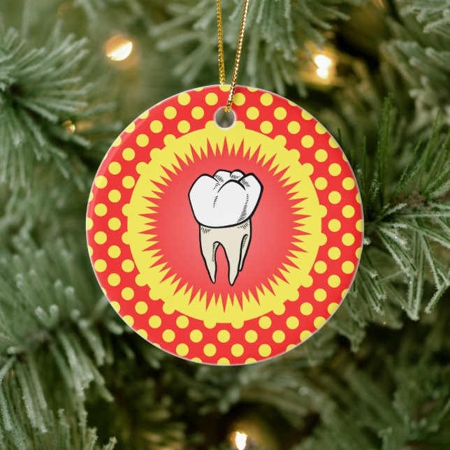 Funny Red White Beige Extracted Molar Starburst Ceramic Ornament (Tree)