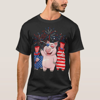 Funny Red White Blue Pig American Flag Farmer 4th T-Shirt
