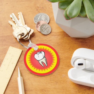 Funny Red White Yellow Extracted Molar Starburst Keychain