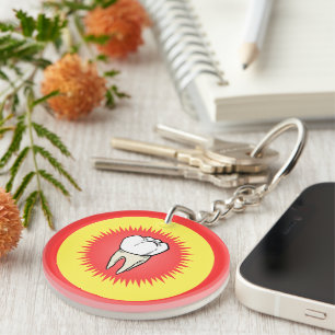 Funny Red White Yellow Extracted Molar Starburst Keychain