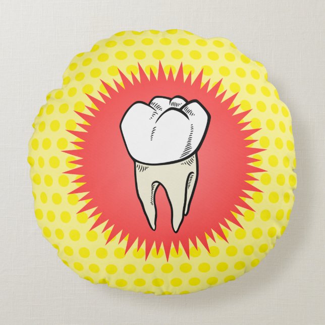 Funny Red White Yellow Extracted Molar Starburst Round Pillow (Front)