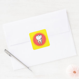 Funny Red White Yellow Extracted Molar Starburst Square Sticker