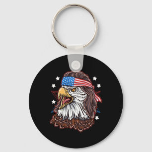 Funny Redneck 80s Patriotic Proud Mullet American  Keychain