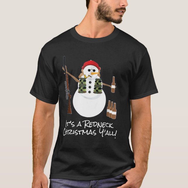 Funny Redneck Gift Idea Tee Snowman Beer Rifle T-S (Front)