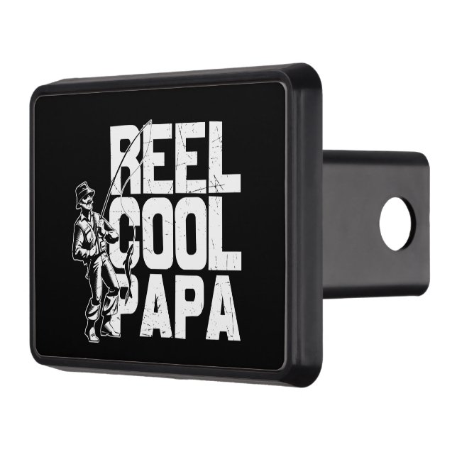 funny reel cool Papa word art  Trailer Hitch Cover (Left)