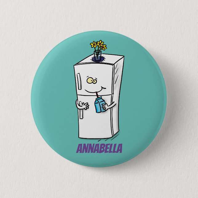 Funny refrigerator cartoon illustration 2 inch round button (Front)