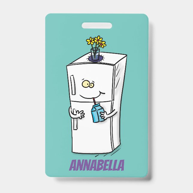 Funny refrigerator cartoon illustration badge (Front)