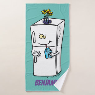 Funny refrigerator cartoon illustration bath towel set