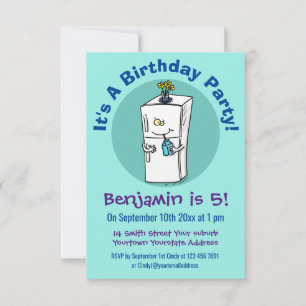 Funny refrigerator cartoon illustration invitation