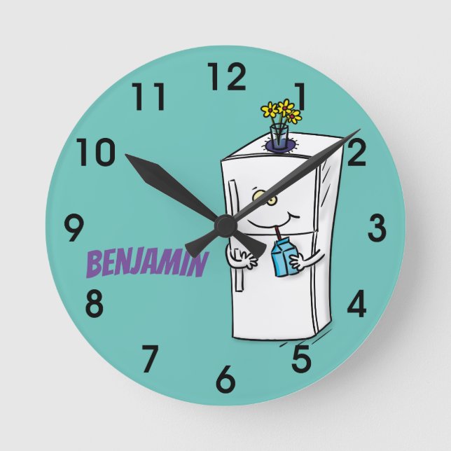 Funny refrigerator cartoon illustration round cloc round clock (Front)
