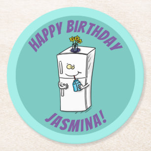 Funny refrigerator cartoon illustration round paper coaster