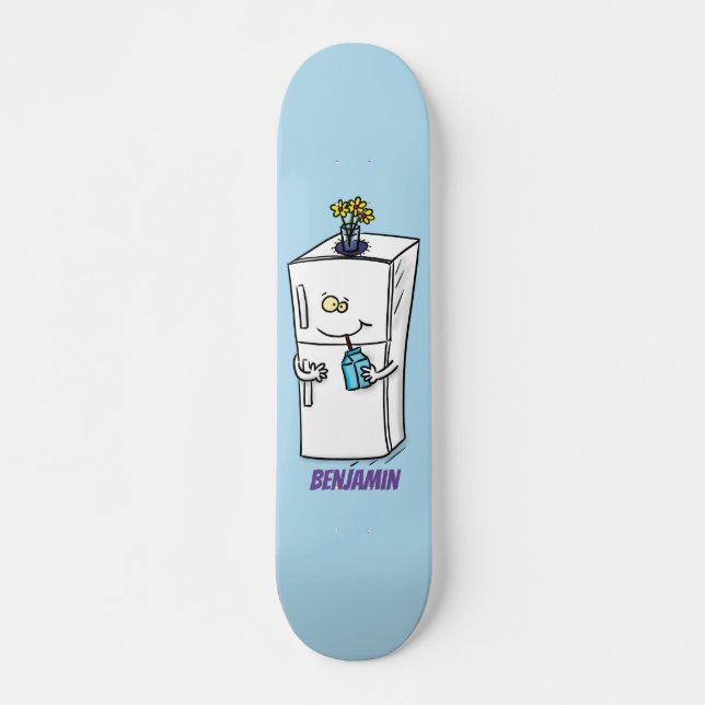 Funny refrigerator cartoon illustration skateboard (Front)