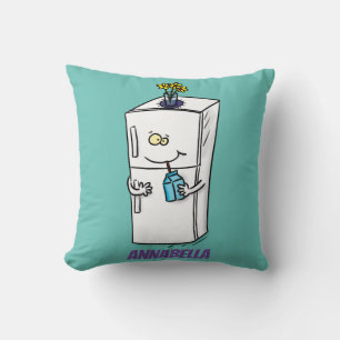 Funny refrigerator cartoon illustration throw pillow