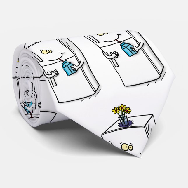 Funny refrigerator cartoon illustration tie (Rolled)