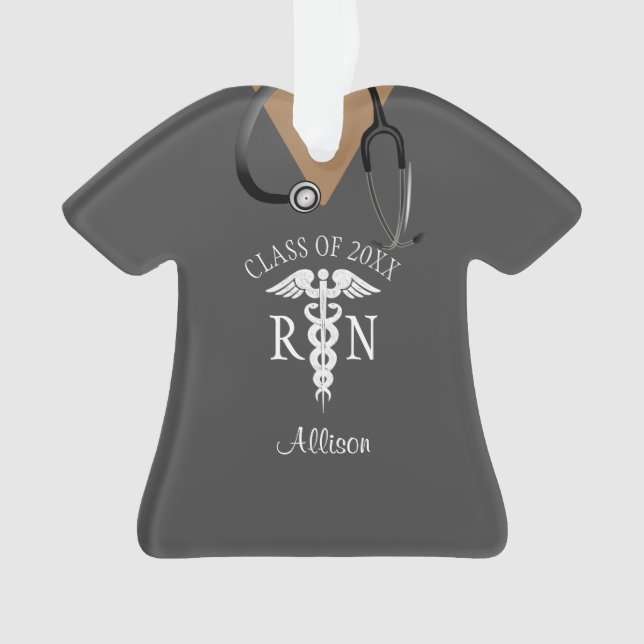 Funny Registered Nurse Graduate Scrub Top Monogram Ornament (Front)