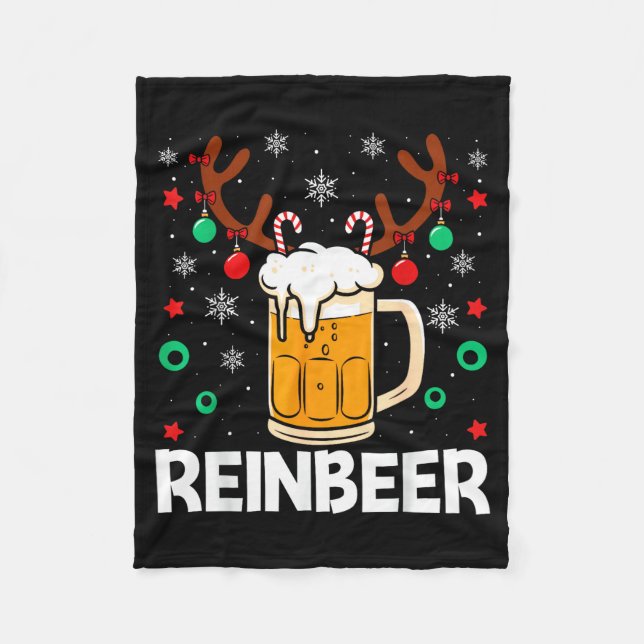 Funny Reinbeer Winedeer Beer Wine Matching Couples Fleece Blanket (Front)