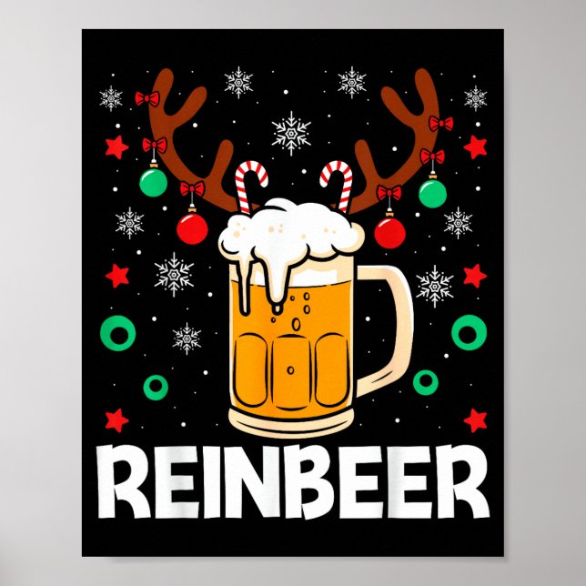 Funny Reinbeer Winedeer Beer Wine Matching Couples Poster (Front)