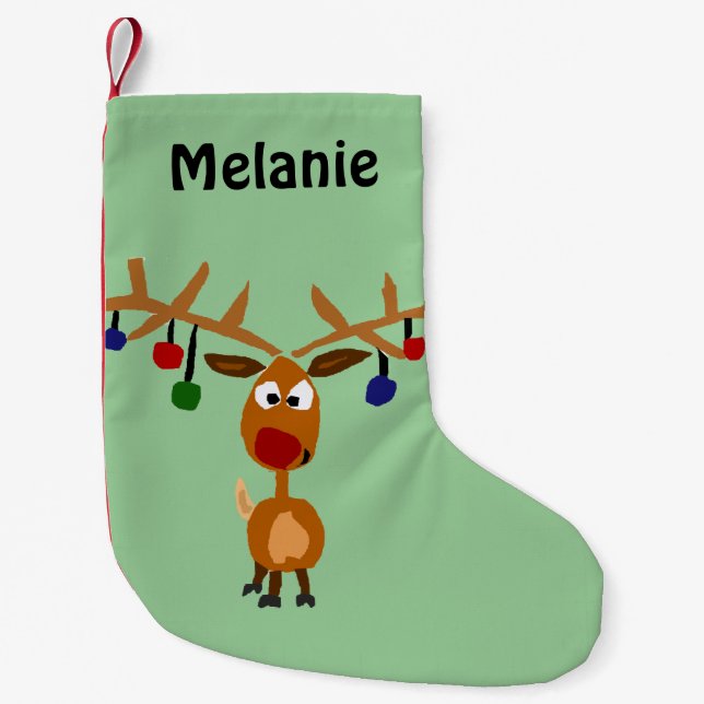 Funny Reindeer Art Christmas Stocking (Front)
