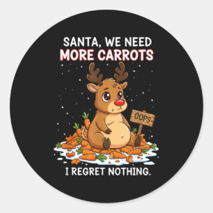 Funny Reindeer Carrot Hoarder Christmas Design  Classic Round Sticker