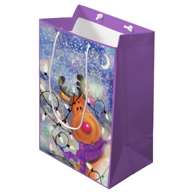 Funny Reindeer Christmas Gift Bag (Front Angled)
