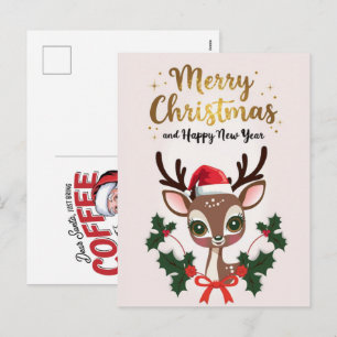 Funny Reindeer Christmas Greeting Cards, 2025 Holiday Postcard