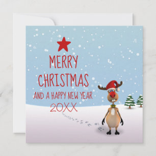 Funny Reindeer Christmas New Year Tree Invitation