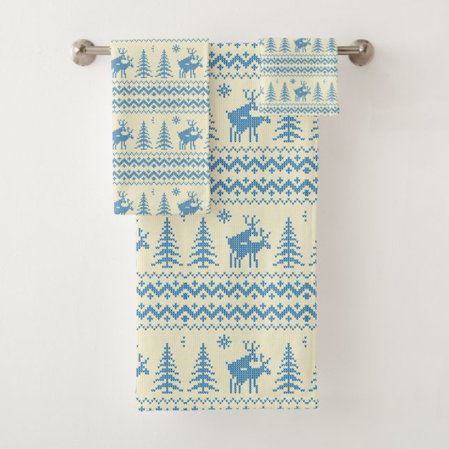 Funny Reindeer Christmas Tree Snow Blue Pattern (En situation)