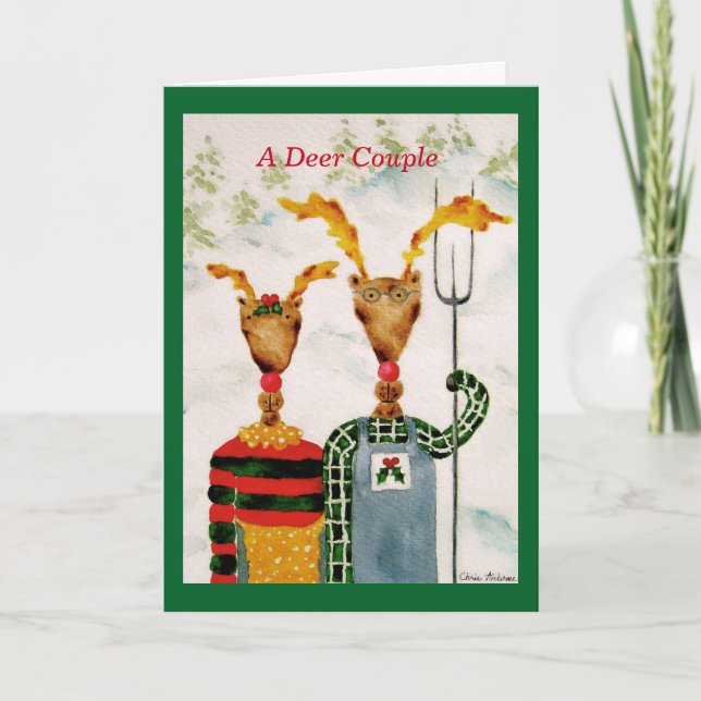 Funny Reindeer Couple Carte de Noël (Devant)