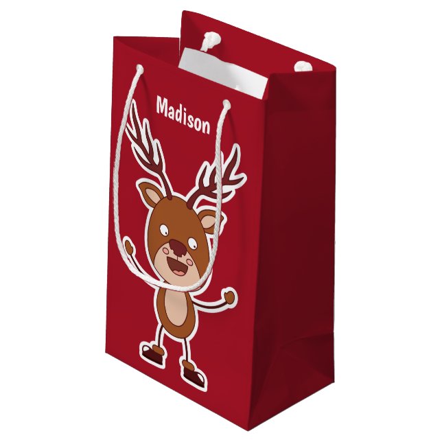 Funny Reindeer custom name & colour gift bag (Back Angled)